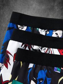 BATMAN X SHEIN 3 piezas/Paquete Calzoncillos tipo bóxer para hombre con estampado de payaso de dibujos animados - Multicolor - Ver 3