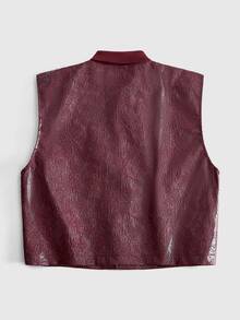 ROMWE MEN Casual Men's Solid Color PU Leather Fashion Versatile Suit Vest - Burgundy - View 10