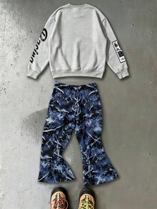 小男孩秋季新款休閒極簡寬鬆舒適圓領衛衣與喇叭褲兩件套，適合秋冬穿著 - 彩色 - 查看 3