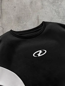 AXEPEAK Men's Plus Size Colorblock Patchwork Crew Neck Sweatshirt - Black - View 4