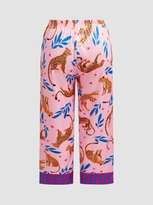Chillnights Set Piyama Atasan dan Celana Kancing Tunggal Motif Leopard untuk Wanita Ukuran Besar - Berwarna merah muda - View 6
