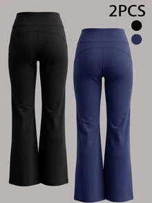 Velisys Velisys 2PCS Women Sports Athletic Low Rise Pants Gym Pilates Navy Blue Black Summer - Multicolor - View 4