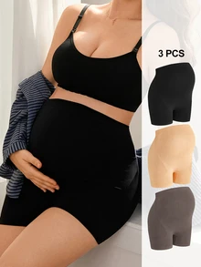 Moonlight&Mama Women's Best-Selling Fashionable Comfortable Minimalist Solid Color High-Value High-Quality Seamless Maternity Panties 3-Pack - Multicolor - View 3