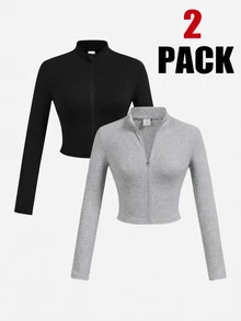 SHEIN Girlism Teen Girls All-Match Casual Versatile Zip-Up 2pcs Pieces Set, Multi-Piece Set - Grey - View 1