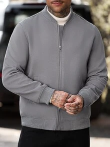 Manfinity Homme 男士休閒時尚寬鬆長袖羊毛外套，戶外休閒必備，送給家人與朋友的完美禮物 - 灰色 - 查看 4