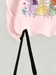 SHEIN 1套女童休閒舒適時尚清新可愛甜美卡通公主圖案與花卉印花圓領衛衣搭配內搭褲套裝，適合秋冬外出、假期、上學、生日及其他場合 - 彩色 - 查看 5
