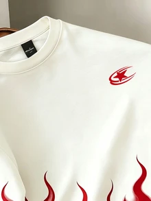 Manfinity Hypemode Men's Pentagram Flame Print Crew Neck Short Sleeve Casual T-Shirt - Red and White - View 3