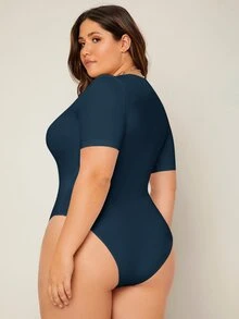 SHEIN BASICS 大尺碼純色圓領連身衣女款夏季穿搭 - 藏蓝色 - 查看 2
