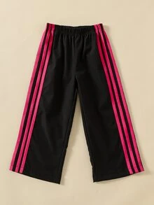 SHEIN 小女孩與媽媽母女款休閒百搭通勤日常穿著復古美式運動風豹紋白色對比色蝴蝶結緞帶鬆身長直筒褲，度假、夏季、旅行 - 彩色 - 查看 7