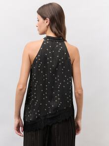 Nöista Women's Polka Dot Casual Versatile Daily Wear Halter Neck Top - Black - View 4