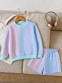 Tween Girl Leopard Print Long Sleeve Sweatshirt And Shorts Casual Set - Multicolor - View 3