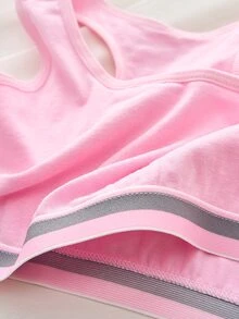 SHEIN 4件組青少年女孩圓領無袖內搭背心，四季款，純色粉色、白色與灰色滾邊，柔軟針織舒適日常內衣，秋冬適用 - 彩色 - 查看 5