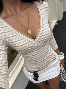 Aloruh 95%棉全印條紋女款3/4袖T恤，適合初秋穿著 - 彩色 - 查看 4