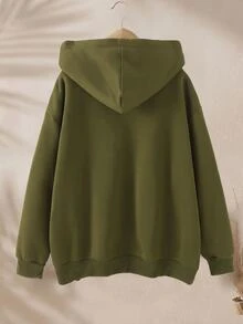 Rusticease Plus Size Women Solid Color Drawstring Hooded Sweatshirt For Daily Wear Autumn Formal Home Wear Going Out Olive Green Casual Baggy - Green - View 2