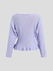 Sweetra Women's Solid Color Casual Versatile Daily Long Sleeve Sweater - Purple - View 2