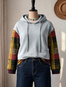 Rusticease Sweatshirt Kasual 2 in 1 Ukuran Besar dengan Hoodie Tali Serut, Lengan Panjang dan Blok Warna untuk Musim Gugur & Dingin 2026 - MultiWarna - View 8