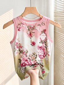 Franclia 女款花卉印花圓領休閒百搭背心 - 彩色 - 查看 5