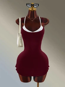 Amplova Women's Minimalist Colorblock Sports Dress And Shorts Set - Burgundy - View 7