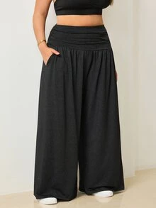 Easithlete Easithlete 2026 New Comfortable 4-Way Stretch Plus Size Women's Ruched Waist Wide Leg Sports Pants - Multicolor - View 3