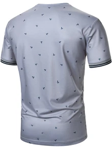 Manfinity Homme Men's Printed Top, Fashion Street Hip-Hop Casual Short Sleeve T-Shirt - Light Grey - View 2