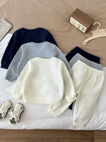 LMoss Kids 男嬰兒童卡通小馬刺繡圖案厚針織柔軟圓領長袖套頭衛衣彈性腰長褲6件套 - 彩色 - 查看 3