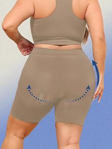SHEIN Plus Size Seamless Shaping Bottoms - Mocha Brown - View 2
