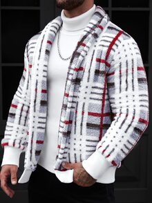 Manfinity Homme 男士條紋長袖開襟抓絨夾克 - 灰色 - 查看 3
