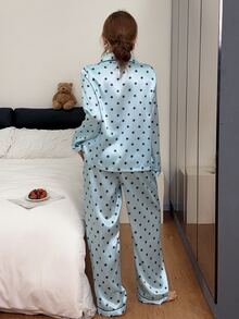 Napfluff Star Print Faux Silk Open Front Long Sleeve Women's Pajama Set - Blue - View 2