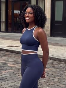 Rovax Setelan Olahraga Wanita: Tank Top Pendek dan Legging - Navy Blue - View 8