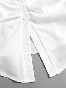 Sweetra Women's Solid Color French Chic Cinched Waist Pleated Single-Breasted Shirt - White - View 4