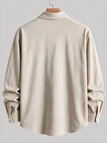 Manfinity Homme 男士單排扣休閒百搭長袖襯衫，適合日常穿著，男孩秋冬新款 Polo 衫 - 杏色 - 查看 3