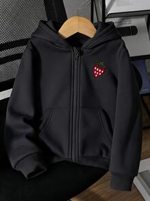 新款秋冬女童幼兒夾克外套 拉鍊連帽衛衣 蝴蝶結印花 百搭上衣 外套 - 黑色 - 查看 8