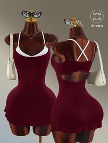 Amplova Women's Minimalist Colorblock Sports Dress And Shorts Set - Burgundy - View 6