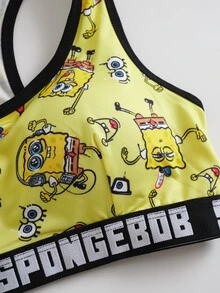 SpongeBob SquarePants | SHEIN طقم ملابس داخلية نسائي بطبعة كرتونية - أصفر - مشاهدة 8