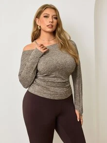Easithlete Easithlete Plus Size Women Solid Color Pleated Casual Versatile Daily Travel Sports T-Shirt - Multicolor - View 4