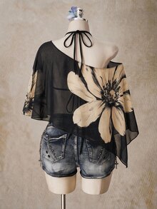 SHEIN ICON 女款休閒極簡花卉圖案大尺碼網紗上衣 - 彩色 - 查看 2