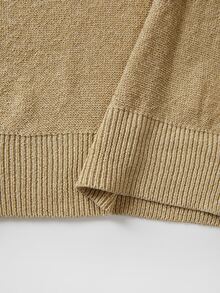 SHEIN Champagne Gold Glitter V-Neck Long Sleeve Knit Sweater For Women - Khaki - View 4