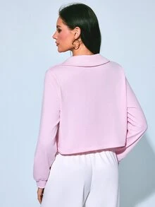 SHEIN Sovereign Charm Women's Solid Color Casual Versatile Daily Wear Sports Sweatshirt - Pink - View 2