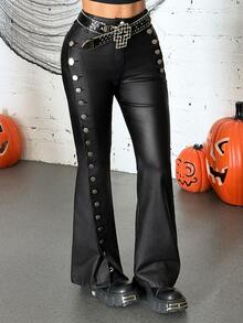 Jeanoix Autumn Casual Goth Flare Black Denim Daily Wear Washed Comfortable Flattering Versatile Pants For Women Halloween Night Clubbing - Black - View 6