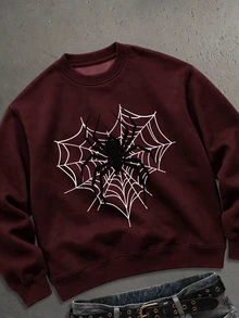 StoneGrade Men's Spider Pattern Casual Daily Long Sleeve Sweatshirt - Burgundy - View 2
