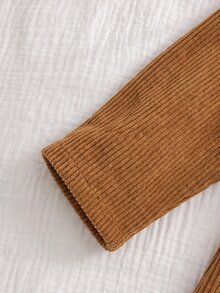 Cozy Pixies 新生兒熊圖案對比色 Polo 領長袖衛衣與長褲套裝 - 彩色 - 查看 9
