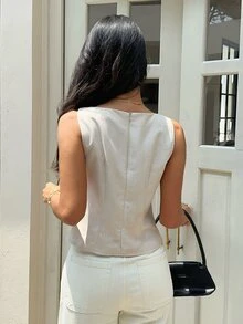 Serisse Women's Sexy Double-Breasted Square Neck Jacket Webbing Summer Elegant Casual Formal Business Modern Classic Wedding Breakfast Date Night Beige - Multicolor - View 2