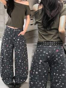 DAZY Women's All-Over Print Casual Versatile Daily Wear Denim Jeans Fall - Black - View 3