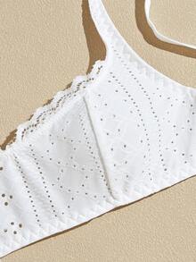 Lullawish Women's Lace Trim Casual Daily Spaghetti Strap Bra - White - View 3