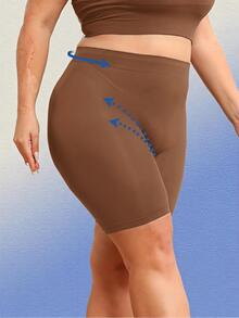 SHEIN Plus Size Solid Color High Waist Seamless Shaping Bottoms - Coffee Brown - View 6