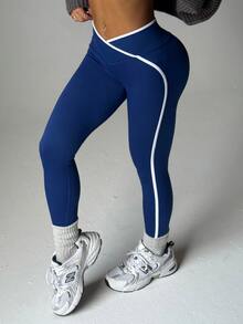 Slayform Slayform Women's Colorblock Casual Versatile Daily Travel Sports Tight Leggings - Navy Blue - View 3