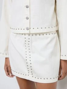 Maija Women's Long Sleeve Single-Breasted Jacket And Skirt Casual Denim Set - White - View 6