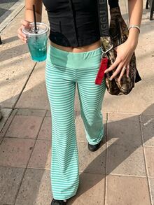 Muchica Plus Size Casual Striped Pants Street Style Fashion - Multicolor - View 6