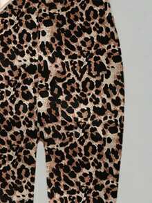 (1 Set) Halloween Girls Toddler Simple Plaid Patchwork Ghost Leopard Print Bow Pumpkin Lantern Pattern Basic Short T-Shirt And Leggings - Multicolor - View 6