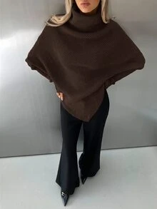 Aloruh 女款秋冬新款深褐色超長包款毛衣，日常居家休閒穿搭 - 棕色 - 查看 2
